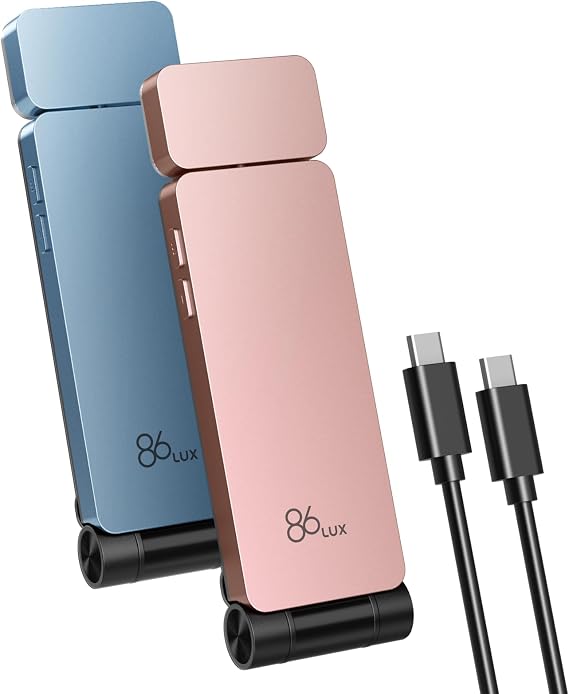 86lux Reading Light, Rechargeable Book Light for Reading in Bed, Ultralight Clip-on LED Bookmark Lamp with 3 Amber Colors & Stepless Dimming for Night Reading for Book Lovers, Kids, Pink Brown&Blue