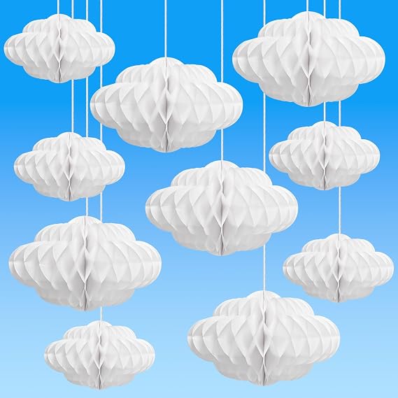 Clouds for Room Ceiling, Tumwisk 10PCS Clouds Honeycomb Decorations, White Cloud Ceiling Decorations Supply for Room Aesthetic Birthday Party Wedding Festival Celebration Favor (2 Sizes)