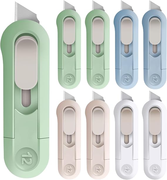 DIYSELF 8 Pack Small Box Cutters, Retractable Package Cutters for Office