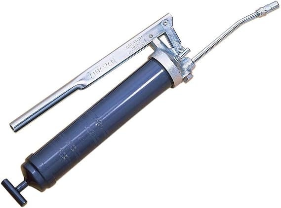 Lincoln 1142 Lever Action Grease Gun, HD Cast Iron Pump Head, 10000 PSI Max Pressure, 14.5 oz Cartridge or 16 oz Bulk, Flip Over Follower, Includes 6 Inch Extension and Hydraulic Coupler