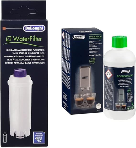De'Longhi EcoDecalk Descaler, Eco-Friendly Universal Descaling Solution for Coffee & Espresso Machines, 16.90 oz (5 uses) & 5513292811 Water Filter, White -