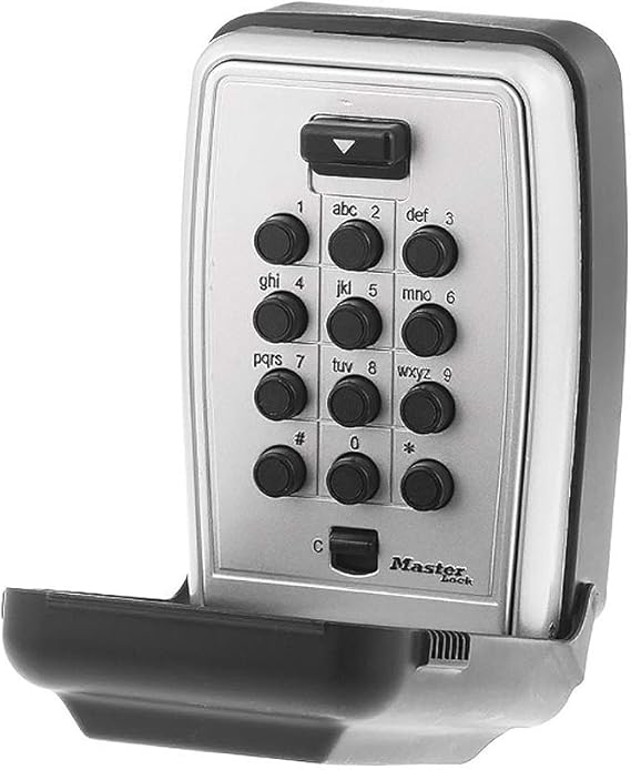 Master Lock Wall Mount Key Lock Box with Push Button for House Keys, Outdoor Safe with Combination Lock, 5 Key Capacity, 5423EC , Black