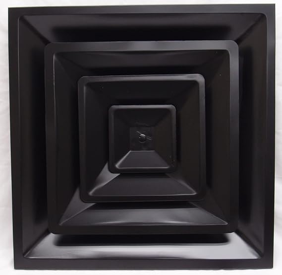 Drop Ceiling HVAC Supply Grille - for T-Bar Lay-in - 3 Coned - 24" x 24" - for 6" Vent Connection - Black