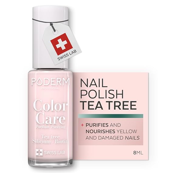 PODERM Nail Care Polish with Tea Tree - Nude Blush | Swiss Lab - 8ML | Enriched with Tea Tree, Silicon & Biotin | Purifies, Clarifies & Nourishes Yellow Nails | Created by a Podiatrist