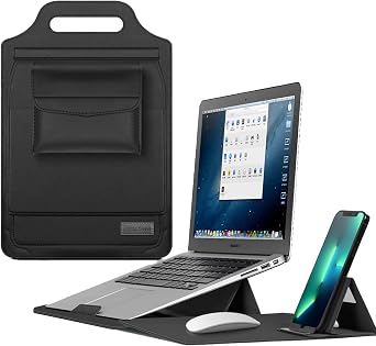 IVY 11 12 Inch Portable Laptops Sleeves with Handbag Laptop Stand Phone Holder Storage Bag Mouse Pad for Macbook Air Surface HP Lenovo Dell ASUS Acer Samsung Laptops Bag Case Cover - Black