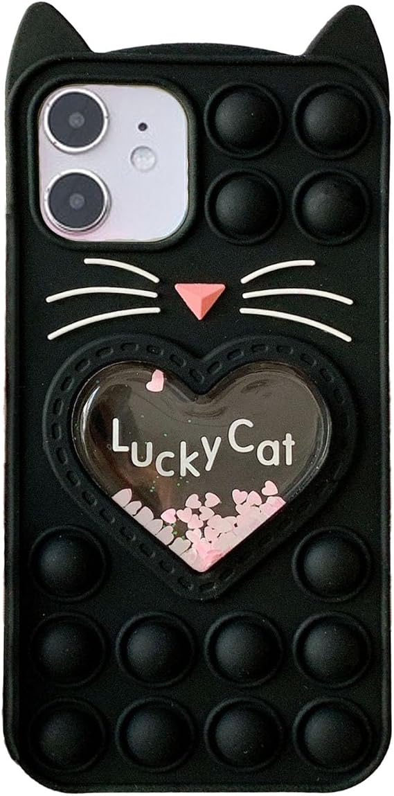 Fidget Pop Case for iPhone X/XS Happy Black Cat Quicksand Bling Stars Press Bubbles Shockproof Soft Silicone Case for Apple iPhone X/XS 5.8 Inch