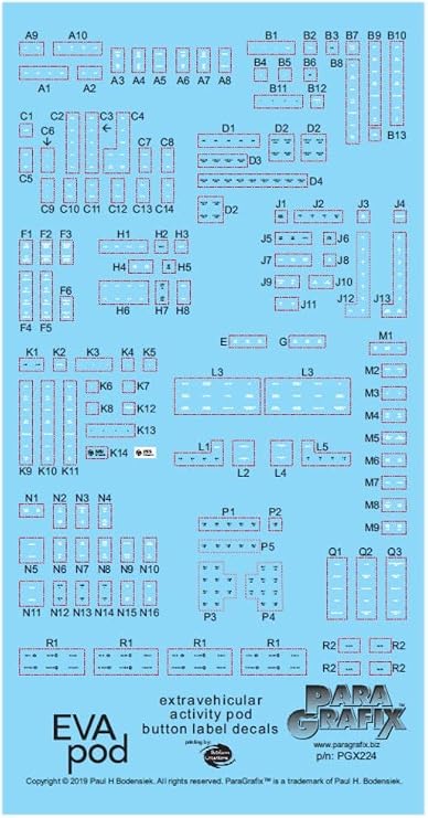 Paragrafix 1/8 Scale EVA Pod Button Labels Decals PGX224