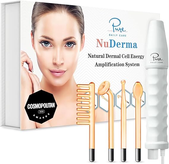Pure Daily Care NuDerma Handheld Skin Therapy Wand Machine wNeon Anti-Aging - Skin Tightening - Wrinkle Reducing - Dark Circles Clarifying - Hair & Scalp Stimulator