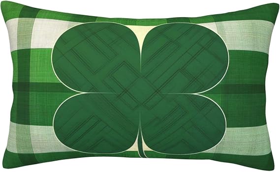 Super Soft and Cozy Long Pillowcase for All Seasons,St. Patrick's Day Clover Pattern Luxury Fuzzy Flannel Pillow Cases with Zipper for Bedroom, Sofa, Couch, 16x24 Inches