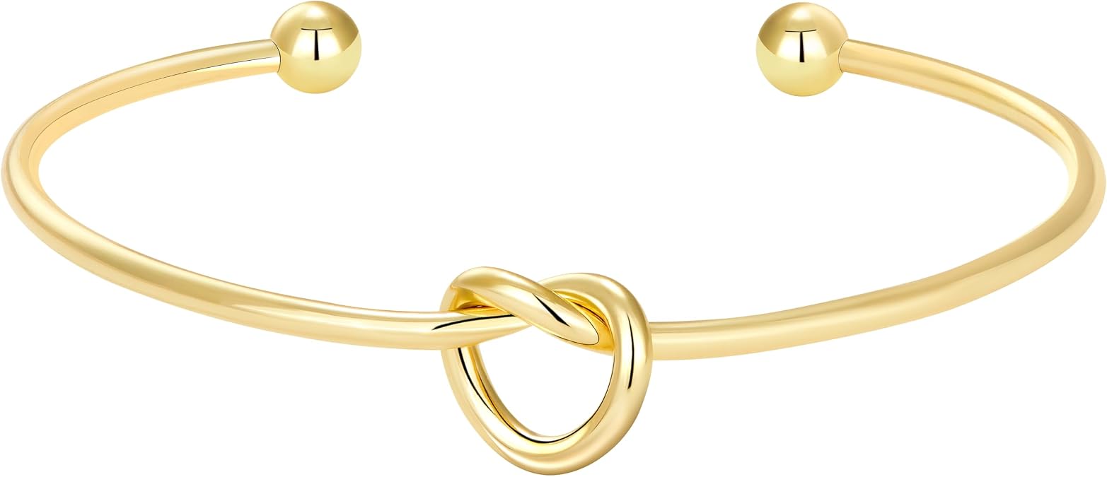 Gelbesty Infinity Love Knot Dainty Gold Bangle Bracelets for Women, 14K Gold Plated Adjustable 925 Silver Bracelet, Trendy Jewelry Gifts for Valentine's Day