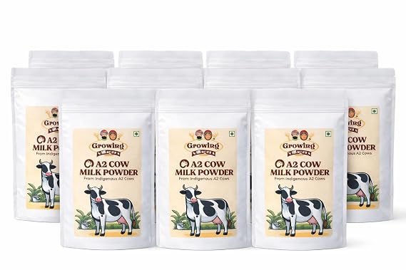 Growing Villagers A2 Cow Milk Powder, 500 g (Pack of 10) | Pure A2 Milk | No Additives | High Calcium & Protein | Resealable Pouches 