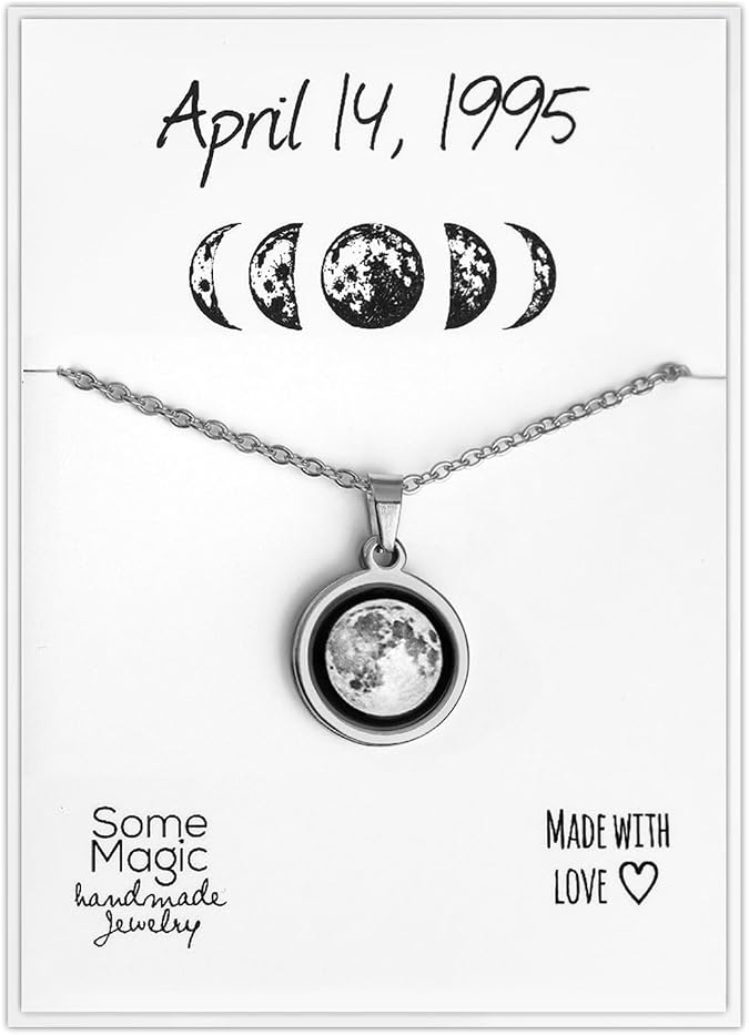 Custom Moon Phase Necklace for Women - Personalized Moon Pendant by Date for Her - Unique Birthday Gift for Daughter or Mom, Romantic Gift for Girlfriend or Wife (KP.7)