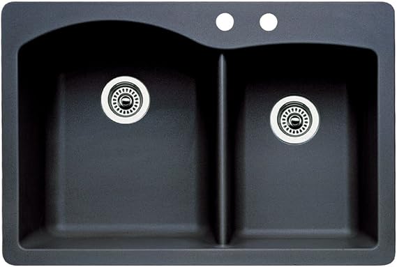 Blanco 440215-2 Diamond 2-Hole Double-Basin Drop-In or Undermount Granite Kitchen Sink, Anthracite