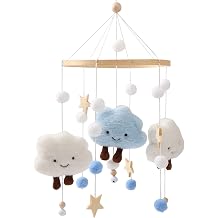 Baby Mobile for Baby Cot,Cute Wooden Star Clouds Baby Mobiles Felt Cot Mobiles Nursery Wooden Crochet Mobiles Newborn Boy Girl Bed Bell Wind Chimes Hanging Deco Nursery Mobiles for Babies