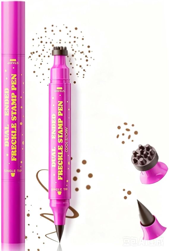 Freckle Stamp & Freckle Pen, 3 in 1 Faux Freckles Stamp with Soft Dots Pen for Natural Lifelike Look,Eyeliner and freckles can be drawn. Waterproof Long Lasting Sun-Kissed Makeup, Light Brown