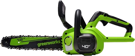Greenworks 40V 12" Cordless Compact Chainsaw (Great For Storm Clean-Up, Pruning, and Camping), Tool Only