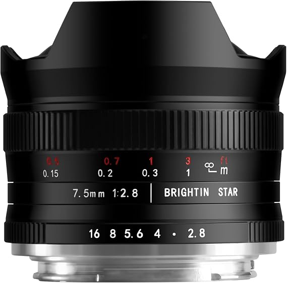Brightin Star 7.5mm F2.8 III Ultra Wide Angle Fisheye Lens for Canon EF-M Mount Mirrorless Cameras, Manual Focus Prime APS-C Lens Fit for M1 M2 M3 M5 M50 Mark II