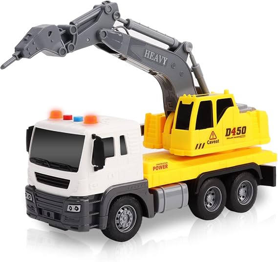 ArtCreativity Light Up Construction Truck, Excavation Truck with Rotating Back, Push and Go Kids Construction Toy with LED and Sound Effects, Cool Trucks for Boys and Girls