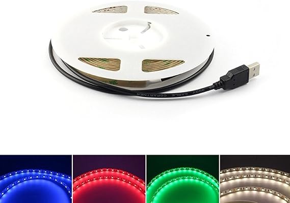 5V USB LED Strip Light 5M SMD 3528 with 3M Tape for TV Computer Backlighting (5M,3528,Non-Waterproof, Green)