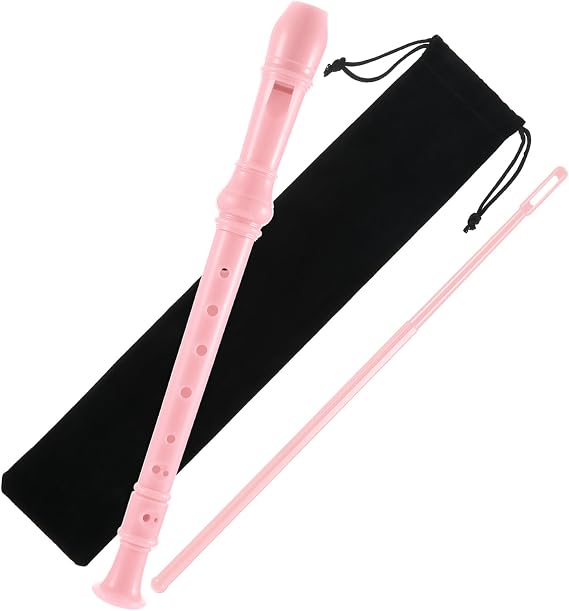 Soprano Recorder for Kids Beginners German Fingering C Key Easy-to-play Plastic Instrument Includes Cleaning Rod Carry Pouch for School Student Home Entertainment, Pink