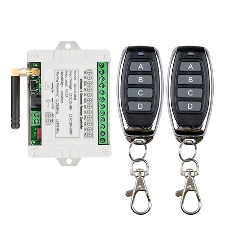 DC 12V 24V 36V 4CH Remote Control Switch 433Mhz 10A Wireless Remote Control Switch for Garage Door, Motor, Industrial Control, Household Control etc. 2 Transmitter 1 Receiver