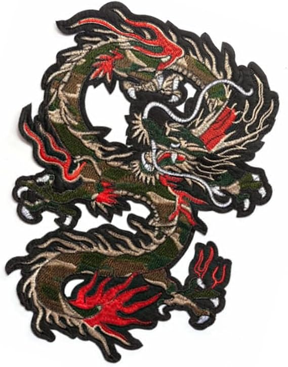 SaiDian 1Pcs Dragon Embroidery Patch Chinese Dragon Applique Iron On Sew On Patch Cloth Stickers for DIY Jeans Jackets Bags 12.4''