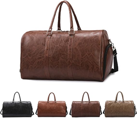 PU Leather Duffle Bag for Travel Duffel, Overnight Weekender Bag for Men