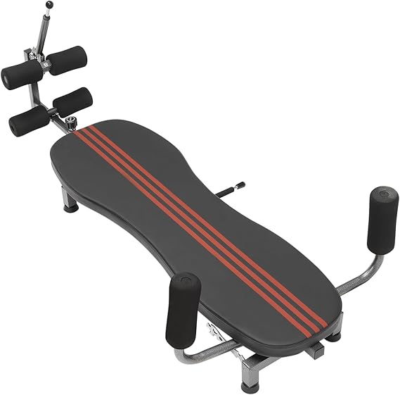 Inversion Traction Table Back, 330LBS Lumbar Decompression Table Lying Flat Inversion Traction Table with Telescopic 57-72In Upper and Lower Back Stretcher for Relieving Hunchback Black Red