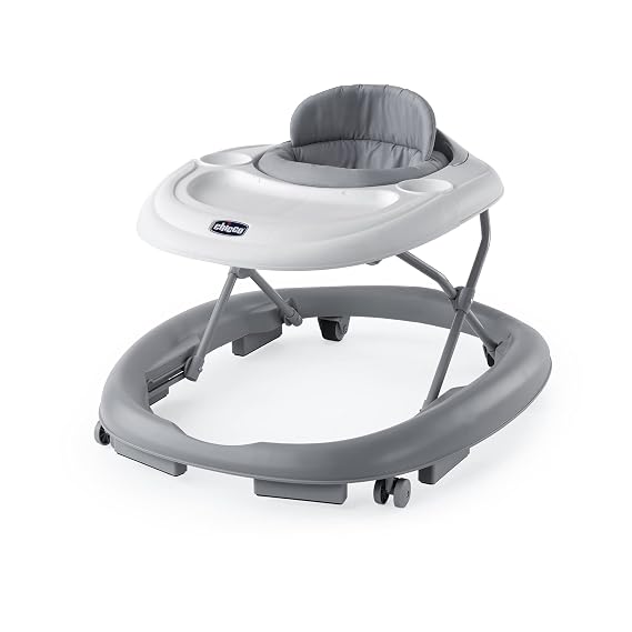Chicco Mod Walker Foldable Infant Walker, 3 Height Adjustments, BPA-Free Tray with 2 Cup Holders, Brake Pads, for Children up to 26 lbs., Space-Saving Compact Fold, Grey/Grey