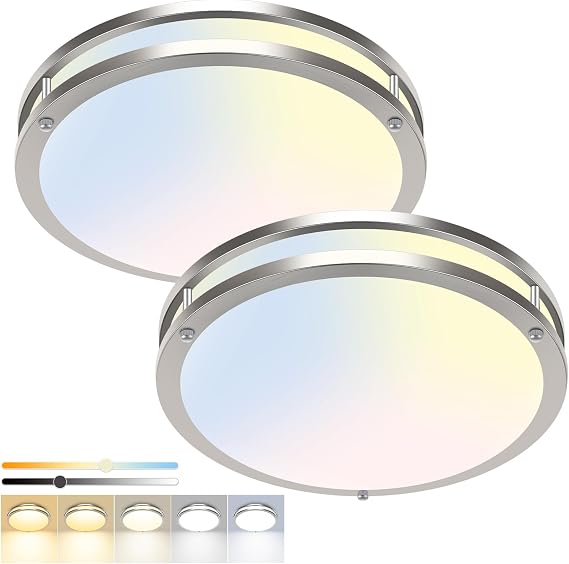 hepside 2 Pack Flush Mount Ceiling Light Fixture, Dimmable & 5Color Temperatures Ceiling Light Black, 13inch 24W 3000K 3500K 4000K 5000K 6500K Adjustable Ceiling Lamps for Bathroom Bedroom Hallway