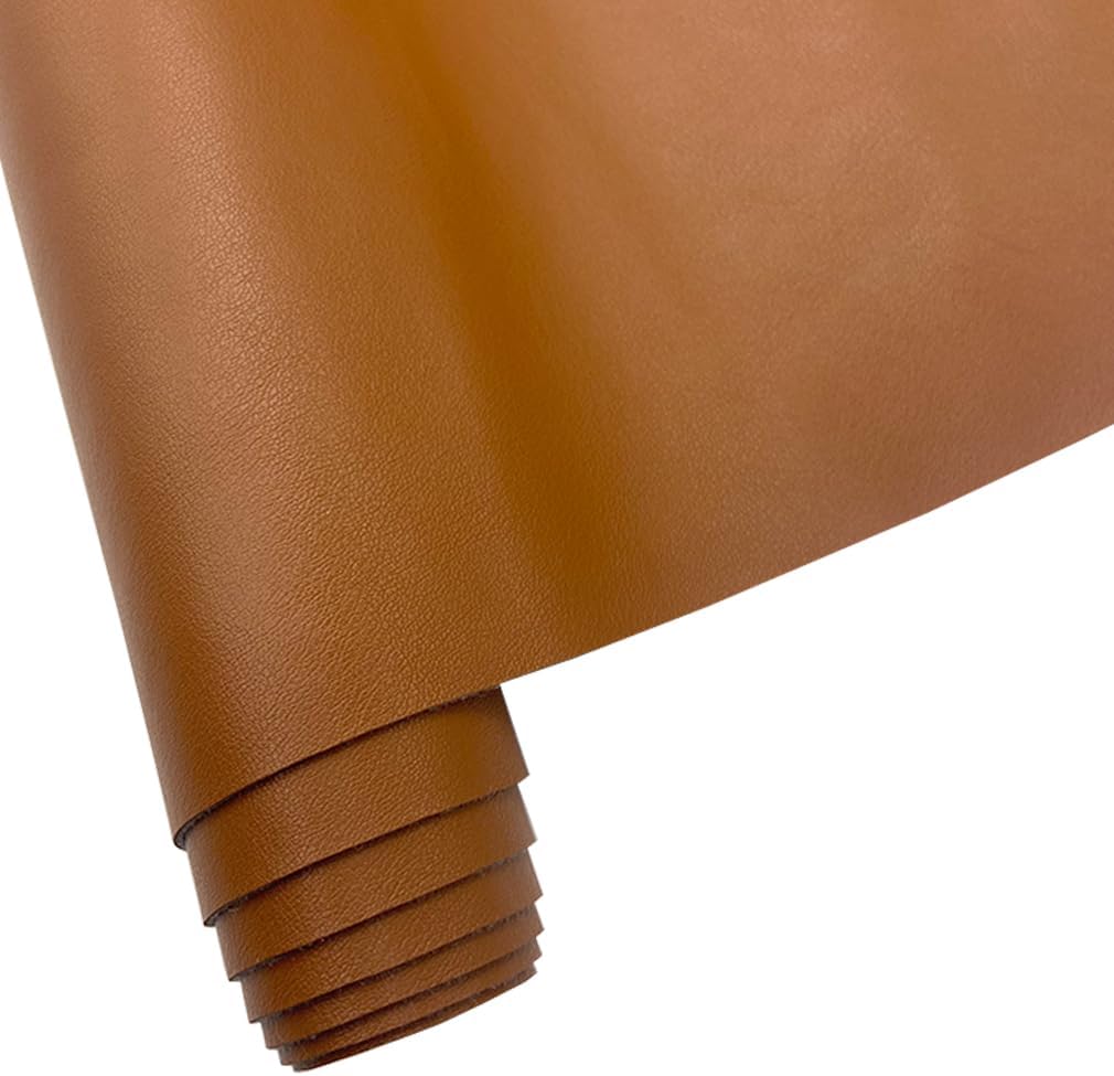 Soft Smooth Faux Leather Fabric Solid Color Vegan Synthetic Imitation Leather Fabric 16 x 54” Large Size for Upholstery Crafts, DIY Sewings, Earrings Bows Wallets Making Light Brown