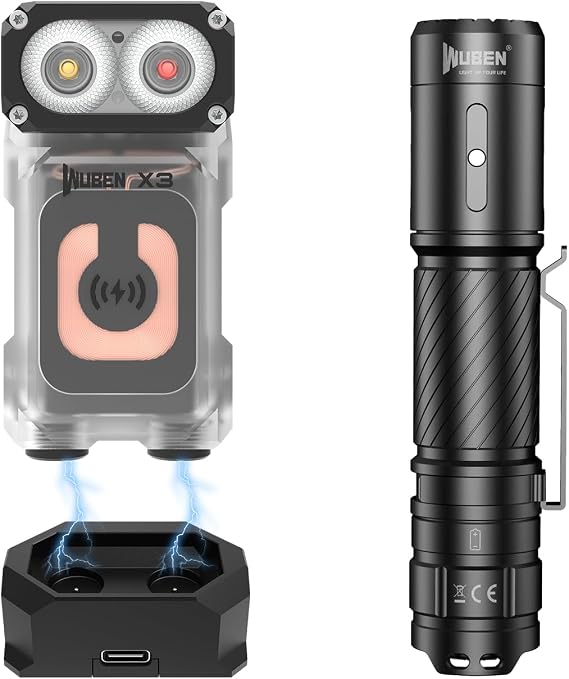 WUBEN C3 Flashlight 1200 High Lumens Rechargeable Flashlights Bundle X3 Mini Rechargeable Flashlight with Charging Base