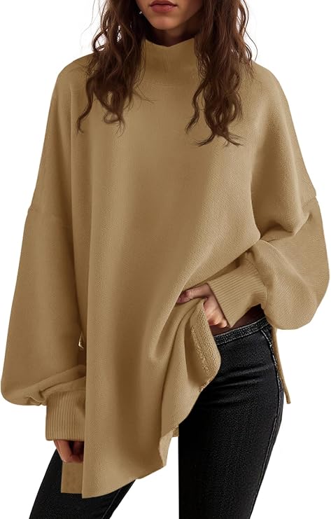 Saodimallsu Womens Oversized Turtleneck Sweaters Batwing Knit Tunic Tops