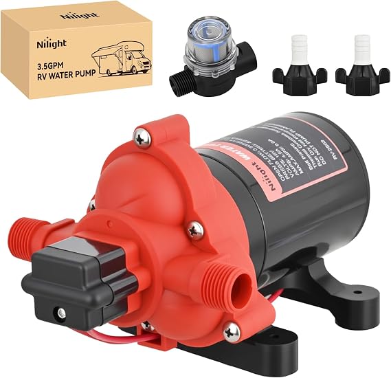 Nilight RV Water Pump, 12V Water Pump 3.5GPM 45 PSI with Pressure Switch and Strainer Heavy Duty Diaphragm Pump 12V DC Upgrade Self-Priming Low Noise RV Marine Yacht Caravan Camper Trailer