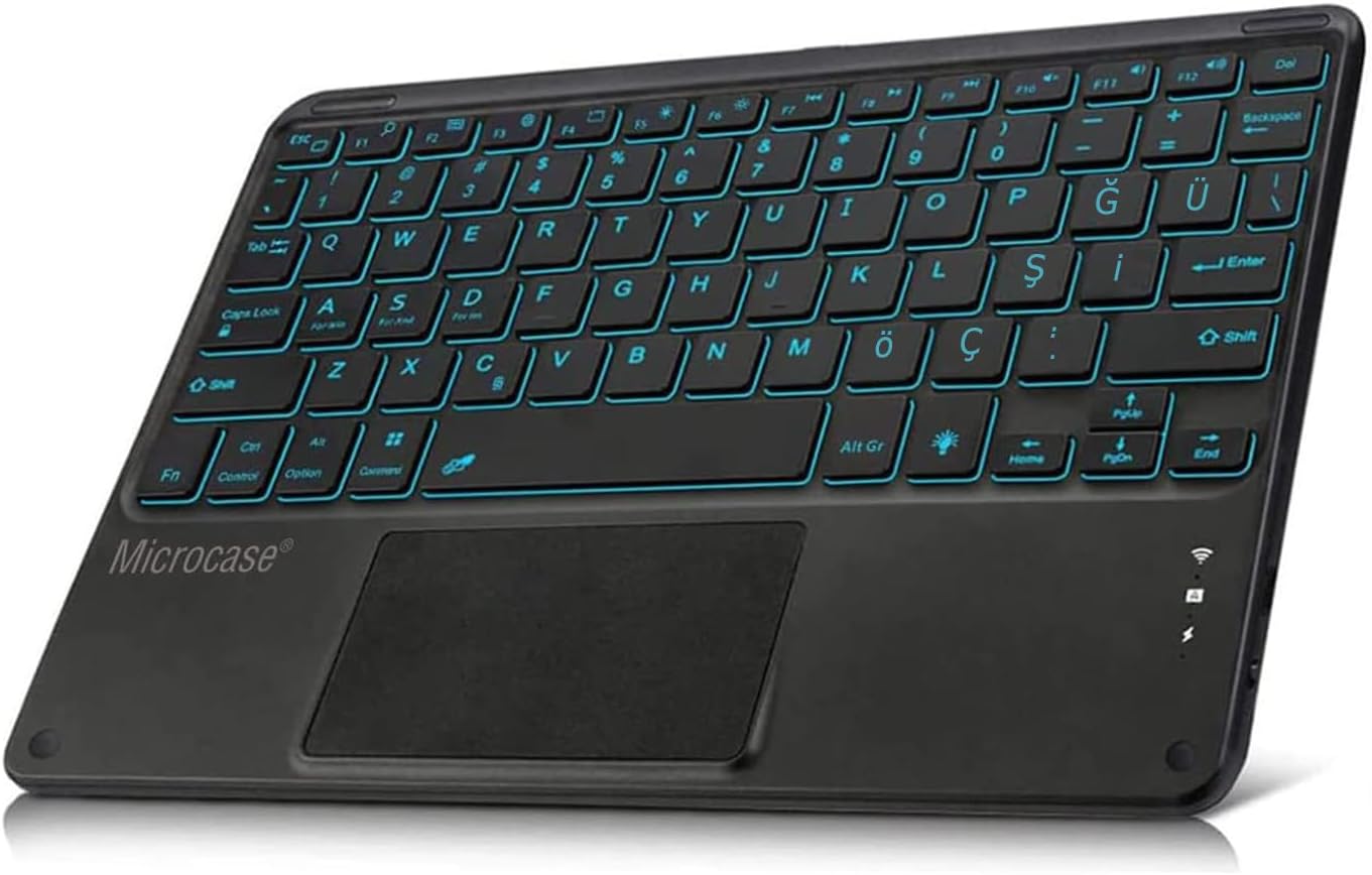Turkish Bluetooth Keyboard with RGB Light Rechargeable Touchpad for Microcase Tablets and Phones 24 cm - AL2897