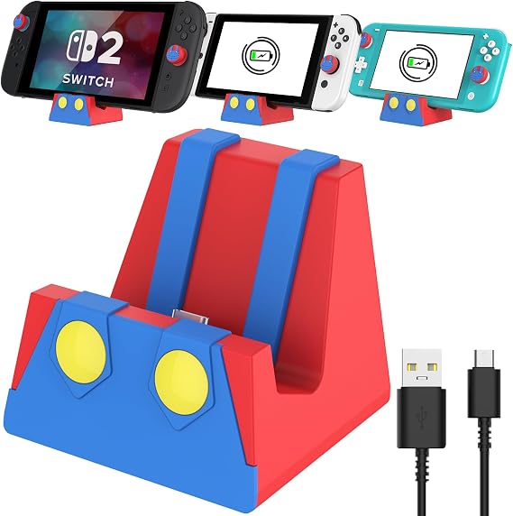 HEIYING Switch şarj istasyonu, Nintendo Switch 2, Lite ve OLED ile uyumlu | Sağlam ABS gövdeli taşınabilir şarj standı ve çeşitli anahtar konsollarını şarj etmek için USB-C bağlantısı