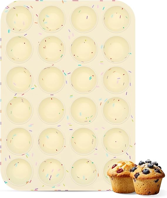 Silicone Mini Muffin Pan for Baking, Cupcake Egg Bites Silicone Mold 24 Cup Mini Size, Oven Safe BPA Free