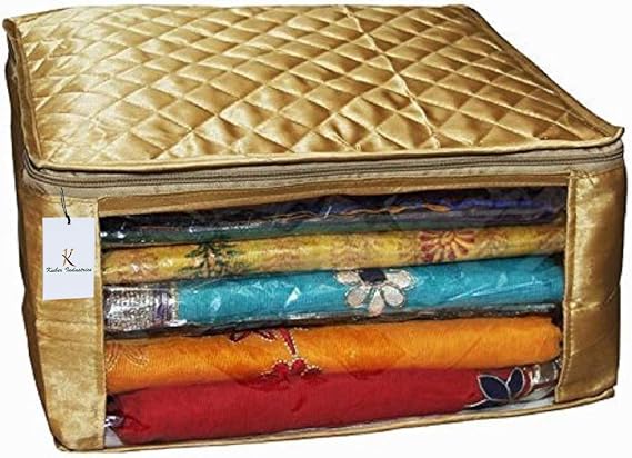 Kuber Industries Saree Cover Large Size in Golden Satin Upto 20 Sarees/Wedding Gift