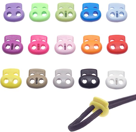 15PCS Plastic Spring Cord Locks Double Hole Toggle Sliders for Hoodies, Backpacks, Bags, Jackets,Shoelaces, Lanyard Adjustable Drawstring Stoppers (Mix Color)