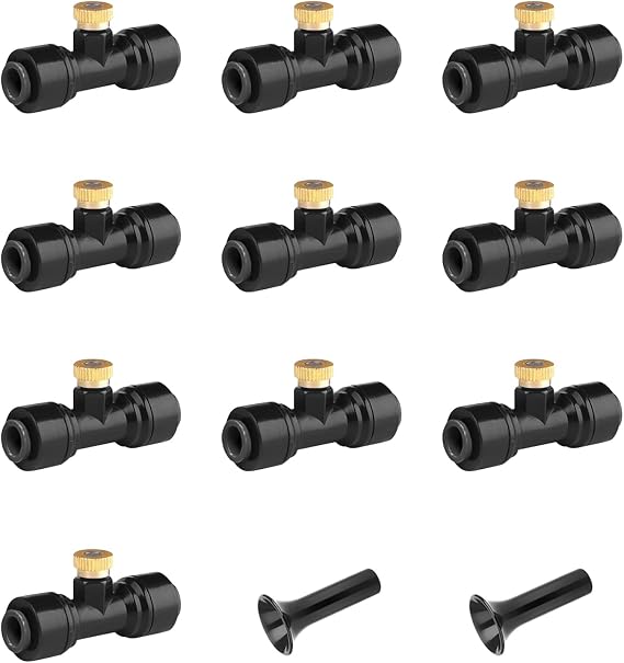 Connector Black 10PCS, Mister Nozzle Replacement Kit for Homenote,Lekit,Bonviee,lifeegrn, 10 Pcs Outside Brass Mist Nozzles & Tees for 1/4'' Hose, Outdoor Water Misting Cooling System, Pation Misting