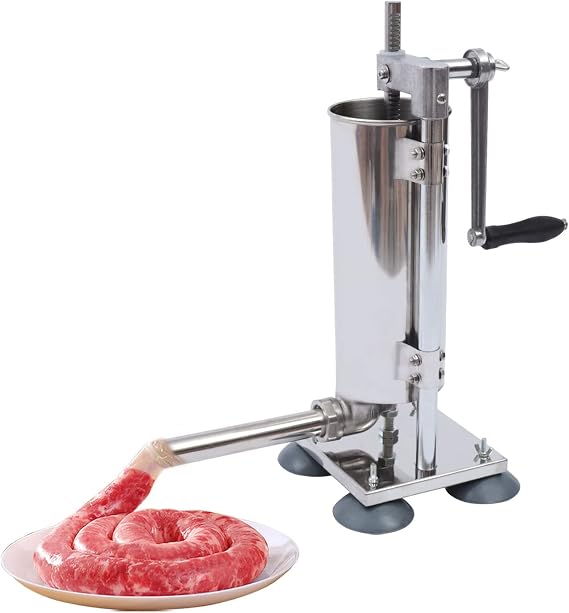 Manual Sausage Stuffer, 6 Lbs/3 L Capacity, Vertical Stainless Steel Sausage Make Machine with 28/22/19/16/15/25mm Inner Diameter Tubes, Meat Filler Maker for Home,Restaurants, Hotels