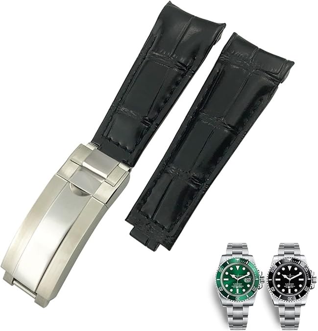 20mm Curved End Watchbands Leather Strap Fit for Rolex 116610 Submariner Oyster GMT Daytona Slide Lock Buckle Cowhide Bracelets