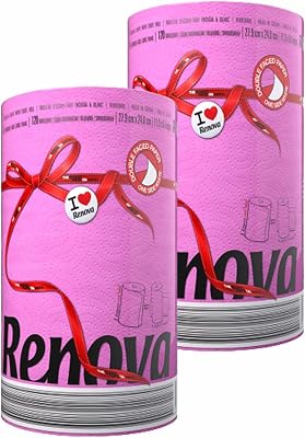 Renova Pink Paper Towel Jumbo Roll Set 2 Rolls 2 Ply Sheets for Daily Kitchen Tasks, Strong Absorption, Compact Roll Design, Double-Faced Paper for Versatile Use, 120 Sheets per Roll