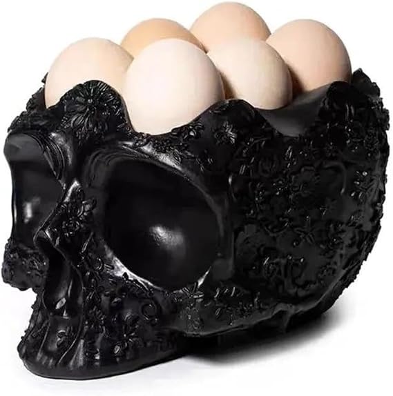 Skull Egg Holder, Egg Container, Skull Egg Display Stand, Gothic Style Skull Egg Holder, Skull Decor, Black Skull Egg Organizer, Halloween Kitchen Decoration, for Kitchen, Countertop