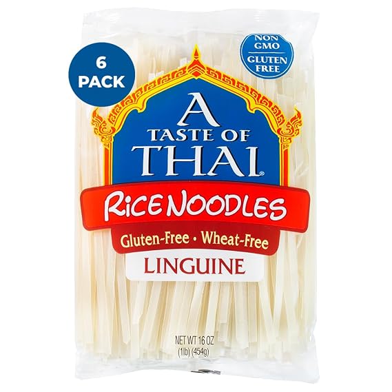 A Taste of Thai Linguine Rice Noodles | Restaurant-Quality Thai Flavor in Minutes | Vegan, Gluten-Free, Wheat Free, Non-GMO| Perfect for Stir-Fries, Soups & Asian Dishes 16 oz (Pack of 6)