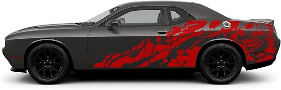 Side Nightmare Graphics Stickers Decals Compatible with Dodge Challenger (Red)