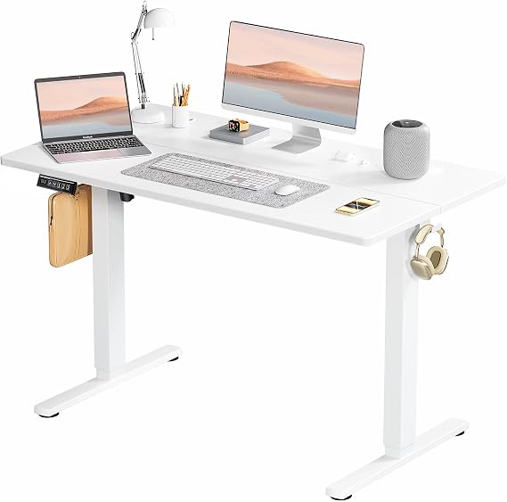 Smug Electric Standing Desk Height Adjustable, 48x24 Inch Sit Stand up Home Office Desk Ergonomic Rising Computer Workstation, White