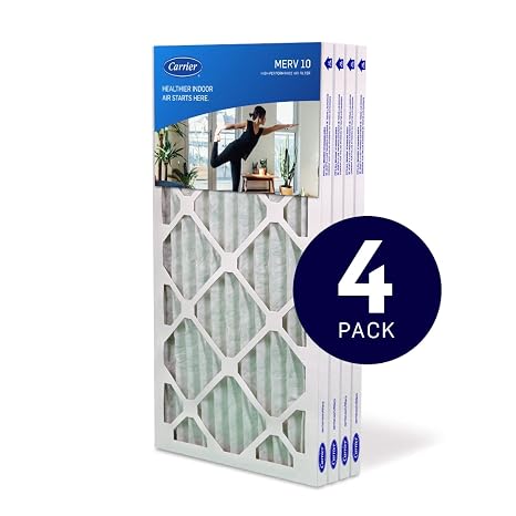 Carrier Air Filter, 1" MERV 10, Pleated, AC / Furnace, 4-Pack, 16 X 25 X 1