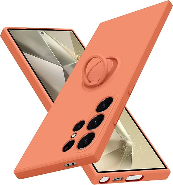 for Samsung Galaxy S24 Ultra Case with Ring,Slim Soft Liquid Silicone,Built in 360Rotatable Ring Holder Phone Case Orange JUS04-37
