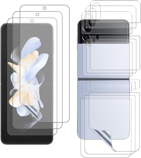 (3 Sets 12 PCS) Screen Protector Designed for Samsung Galaxy Z Flip 4, 3 PCS Outside Screen Protector and 3 PCS Inside Screen Protector with 3 PCS Back Cover film with 3 PCS Side Soft Film Suit for Galaxy Z Flip 4 5G Full Covered